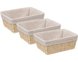 5Five - 3x - Broodmand Bistro plus - gevlochten papier/stof - creme wit - 25 x 19 x 10 cm