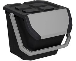 5Five Afvalbak/vuilnisbak met klepdeksel - kunststof - zwart - 24 liter - oppak hengsel - sorteerbak - 43 x 38 x 30 cm - stapelbaar