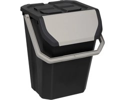 5Five Afvalbak/vuilnisbak met klepdeksel - kunststof - zwart - 37 liter - oppak hengsel - sorteerbak - 38 x 38 x 46 cm - stapelbaar