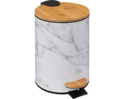 5Five Afvalemmer Léa 3L - Soft close - Marmer effect wit