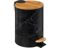 5Five Afvalemmer Léa 3L - Soft close - Marmer effect zwart