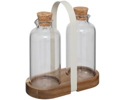 5Five Azijn/Olie flessen tafelset - glas/bamboe - transparant - olijfolieflessen