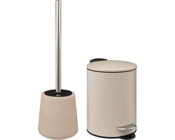 5Five Badkamer accessoires set - beige - pedaalemmer/wc-borstel