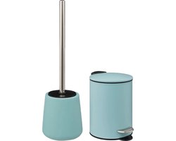 5Five Badkamer accessoires set - ijsblauw - pedaalemmer/wc-borstel