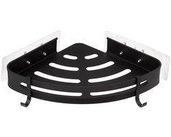 5Five Badkamer hoek organizer - zwart - metaal - zeep bakje met haakjes - 23 x 23 cm - douche rekje