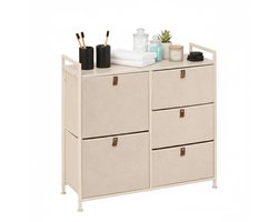 5FIVE Badkamerkast Pisa - 5 mandjes - beige - 83 x 29 x 77 cm - metaal/hout/stof