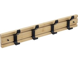 5Five Bamboe wandkapstok met 4 verschuifbare aluminium haken
