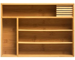 5Five Bestekbak indeling / keuken organizer - 5-vaks - bamboe hout - 38 x 28 x 7 cm