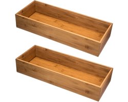 5Five Bestekbak/keuken organizer - Set van 2x stuks - 1-vaks - Tidy Smart - bamboe hout - 38 x 15 x 7 cm