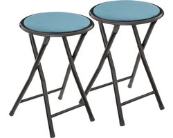 5Five Bijzet krukje/stoel - 2x - Opvouwbaar - blauw fluweel - 29 x 45 cm