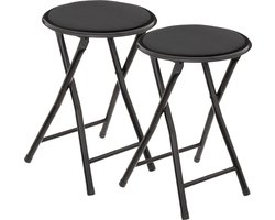 5Five Bijzet krukje/stoel - 2x - Opvouwbaar - zwart fluweel - 29 x 45 cm