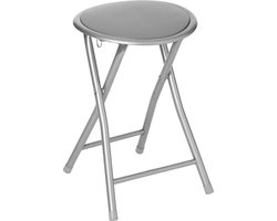 5five Bijzet krukje/stoel - Opvouwbaar - zilver/grijs - 46 cm