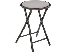 5five Bijzet krukje/stoel - Opvouwbaar - zwart/grijs - 46 cm