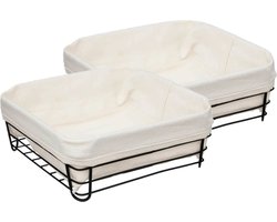5Five Broodmand Bistro - 2x stuks - metaal/stof - vierkant - zwart/creme wit - 25 x 10 cm