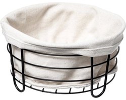 5Five - Broodmand Bistro - metaal/stof - rond - zwart/creme wit - 22 x 11 cm