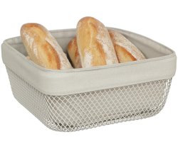 5Five Broodmandje Bistro plus - metaal/stof - beige - 25 x 11 cm - vierkant - draadmetaal - serveren broodjes