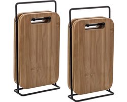 5Five Broodplankjes met houder - 8x stuks - 15 x 6,5 x 26 cm - bamboe hout met metaal - Snijplankjes