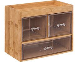5Five bureau organizer - 3 lades - 24 x 20 cm - bamboe/kunststof - kantoor/hobby opbergen