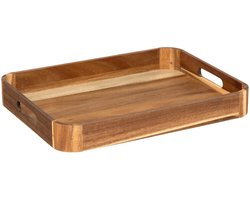 5Five Design dienblad van acacia hout - 40 x 30 x 5 cm - lichtbruin - Hoge opstaande rand - voor glazen en kopjes