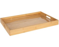 5Five Design dienblad van bamboe hout - 46 x 30 cm - lichtbruin - Hoge opstaande rand - voor glazen en kopjes
