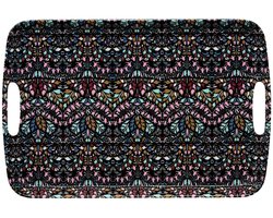 5Five Design dienblad van melamine - 39 x 26 x 2 cm - flowers print antraciet - opstaande rand - voor glazen en kopjes