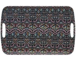 5Five Design dienblad van melamine - 47 x 30 x 2 cm - flowers print antraciet - opstaande rand - voor glazen en kopjes