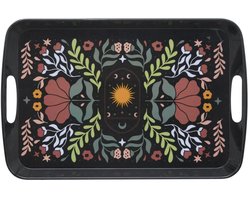 5Five Design dienblad van melamine - 47 x 30 x 2 cm - flowers print zwart - opstaande rand - voor glazen en kopjes