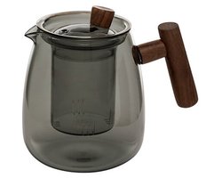 5Five Design Theepot - 800 ml - borosilicaat glas - grijs transparant - infuser/handvat hout - theekan
