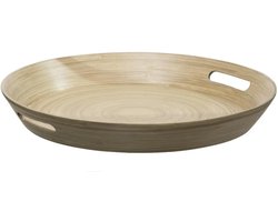 5Five Dienblad - rond - D42 cm - bamboe hout - bruin - met handvaten - serveerblad