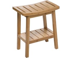 5Five Douche of bijzet krukje - bamboe hout - lichtbruin - L40 x B25 x H46 cm