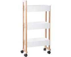 5Five Doucherekje/badkamerrekje/trolley - bamboe/mdf - wit - 3 lagen - 41 x 20 x 80 cm