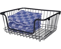 5Five Draadmand/opbergmand met handvat - 2x - stapelbaar - zwart - 26 x 16 x 33 cm