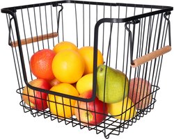 5Five Draadmand/opbergmand met handvat - stapelbaar - zwart - 33 x 26 x 26 cm