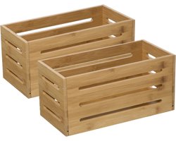 5Five Fruitkisten opslagbox - 2x - open structuur - lichtbruin - hout - L31 x B15 x H15 cm - Decoratie huis en tuin - Kisten/kistjes