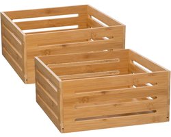5Five Fruitkisten opslagbox - 2x - open structuur - lichtbruin - hout - L31 x B31 x H15 cm - Decoratie huis en tuin - Kisten/kistjes