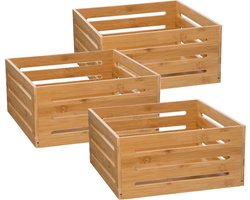 5Five Fruitkisten opslagbox - 3x - open structuur - lichtbruin - hout - L31 x B31 x H15 cm - Decoratie huis en tuin - Kisten/kistjes