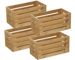 5Five Fruitkisten opslagbox - 4x - open structuur - lichtbruin - hout - L31 x B15 x H15 cm - Decoratie huis en tuin - Kisten/kistjes