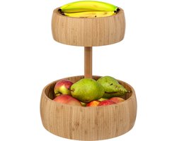 5Five Fruitschaal Bali XL - bamboe hout - D29 x H35 cm - bruin - rond - 2 niveaus opslag - fruitmand