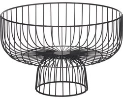 5five Fruitschaal - zwart - metaal - 28 cm - rond - op voet - fruitmanden - Draadmand van metaal