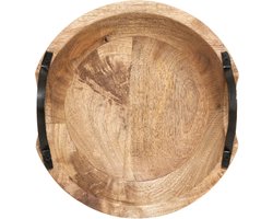 5Five Fruitschaal/fruitmand - mango hout - D30 x H10 cm - met hengsels - lichtbruin - rond
