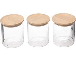 5Five Glazen potten 350ml met luchtdichte rubberhouten deksel - Set van 3 - Transparant