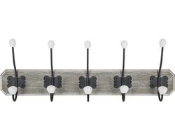 5Five Kapstok rek wand/muur - grijsbruin - 5 grote ophanghaken met 10 knoppen - MDF/Metaal - B60 x H20 cm