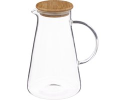 5Five Karaf/schenkkan 1,5 liter - glas met bamboe houten deksel - Waterkan - Sapkan