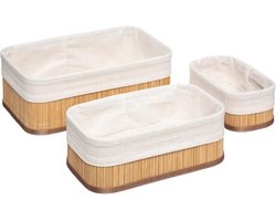 5Five Kast/badkamer opbergmanden - set van 3x stuks - bamboe met hoes - verschillende formaten