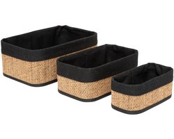 5Five Kast/badkamer opbergmandjes - set 3x stuks - bamboe met hoes in het zwart - in 3 formaten - organiser manden