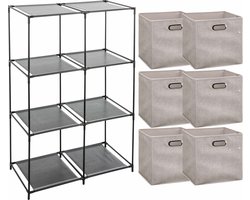 5Five Kastmandjes/opberg manden - beige - 6x stuks van 29L - Metalen rekje is 68 x 98 cm