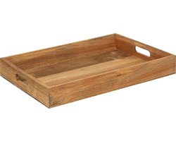 5Five Keuken serveer dienblad met opstaande rand - acacia hout - 42 x 30 cm - bruin - 2 handvaten