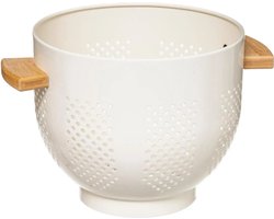 5Five keuken vergiet/zeef op voet - wit - 22 x 18,5 cm - metaal met houten handvaten - Keukenvergieten