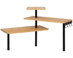 5Five Keuken/aanrecht hoek rekje - metaal/bamboe hout - 43 x 43 x 38 cm - organizer - naturel/zwart - 3 laags