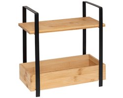5Five Keuken/aanrecht rekje - metaal/bamboe hout - 30 x 14 x 30 cm - keuken organizer - naturel/zwart - 2 levels